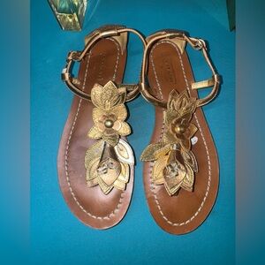 Coach metallic floral t-strap sandals